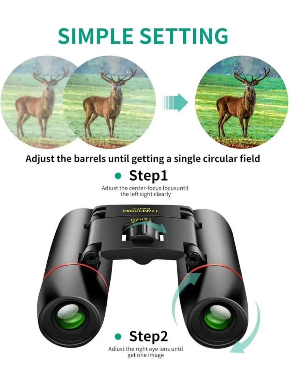 Compact 12x25 Small Pocket Binoculars for Adults - Lightweight, Travel-Friendly